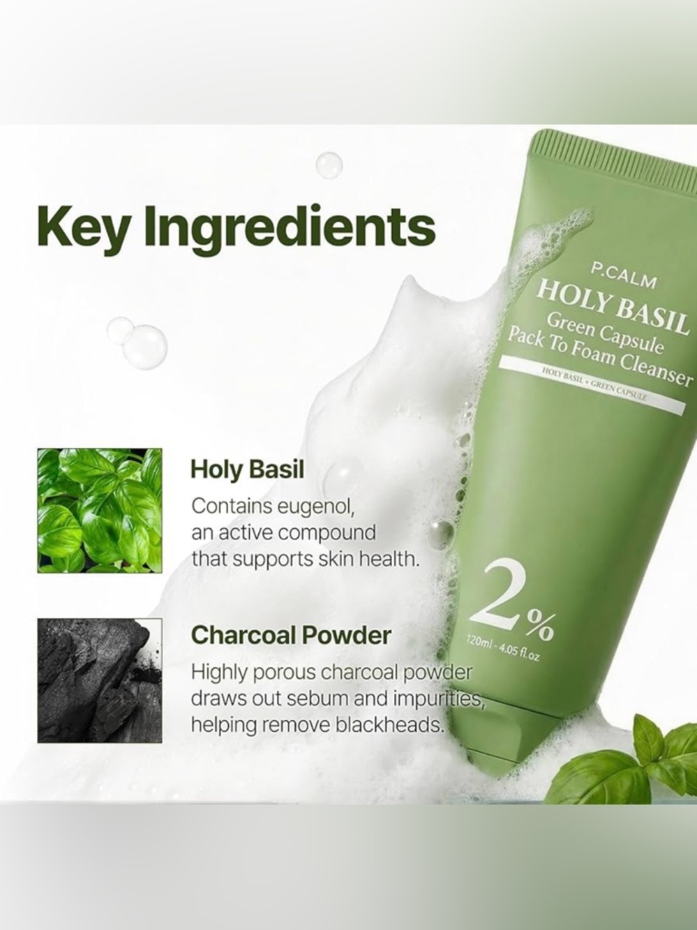 Korean Skincare P.CALM Holy Basil Green Capsule Pack to Foam Cleanser - Picture 3 of 13